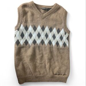 Calvin Klein Jeans Brown Argyle V-Neck Sweater Vest For Kids